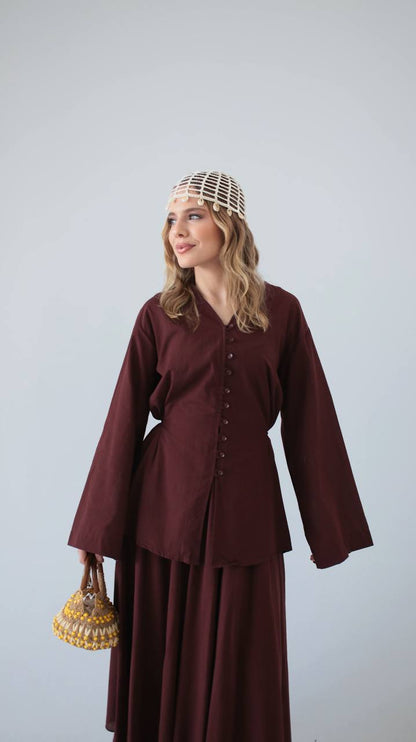 Elara Button-Front Skirt Set