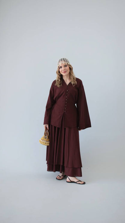 Elara Button-Front Skirt Set