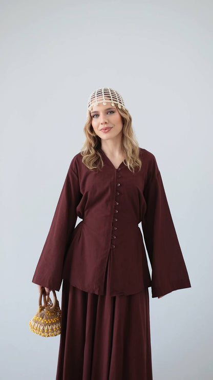 Elara Button-Front Skirt Set
